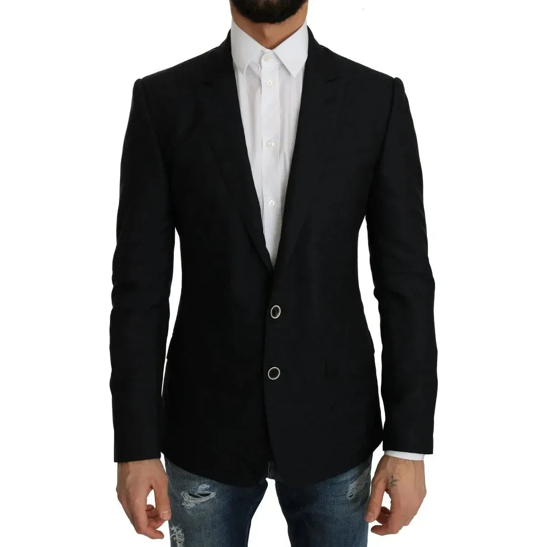 Dolce & Gabbana Blue Jacquard Slim Floral Jacket Blazer Dolce & Gabbana Black