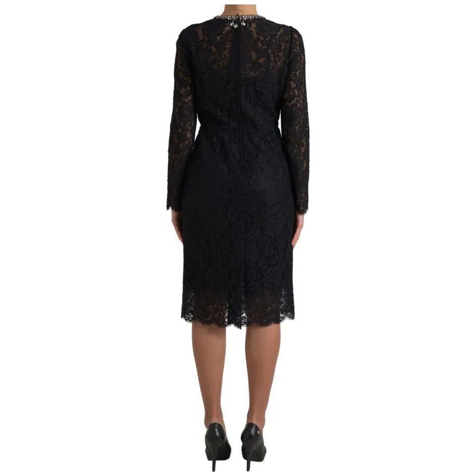 Dolce & Gabbana Black Nylon Lace Embellished Sheath Dress Dolce & Gabbana Black
