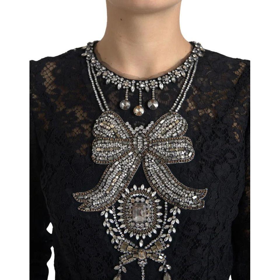 Dolce & Gabbana Black Nylon Lace Embellished Sheath Dress Dolce & Gabbana Black