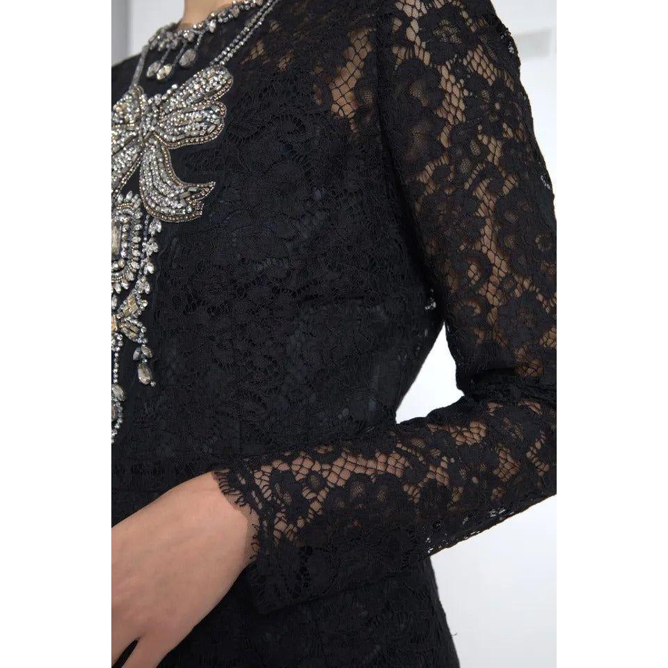 Dolce & Gabbana Black Nylon Lace Embellished Sheath Dress Dolce & Gabbana Black