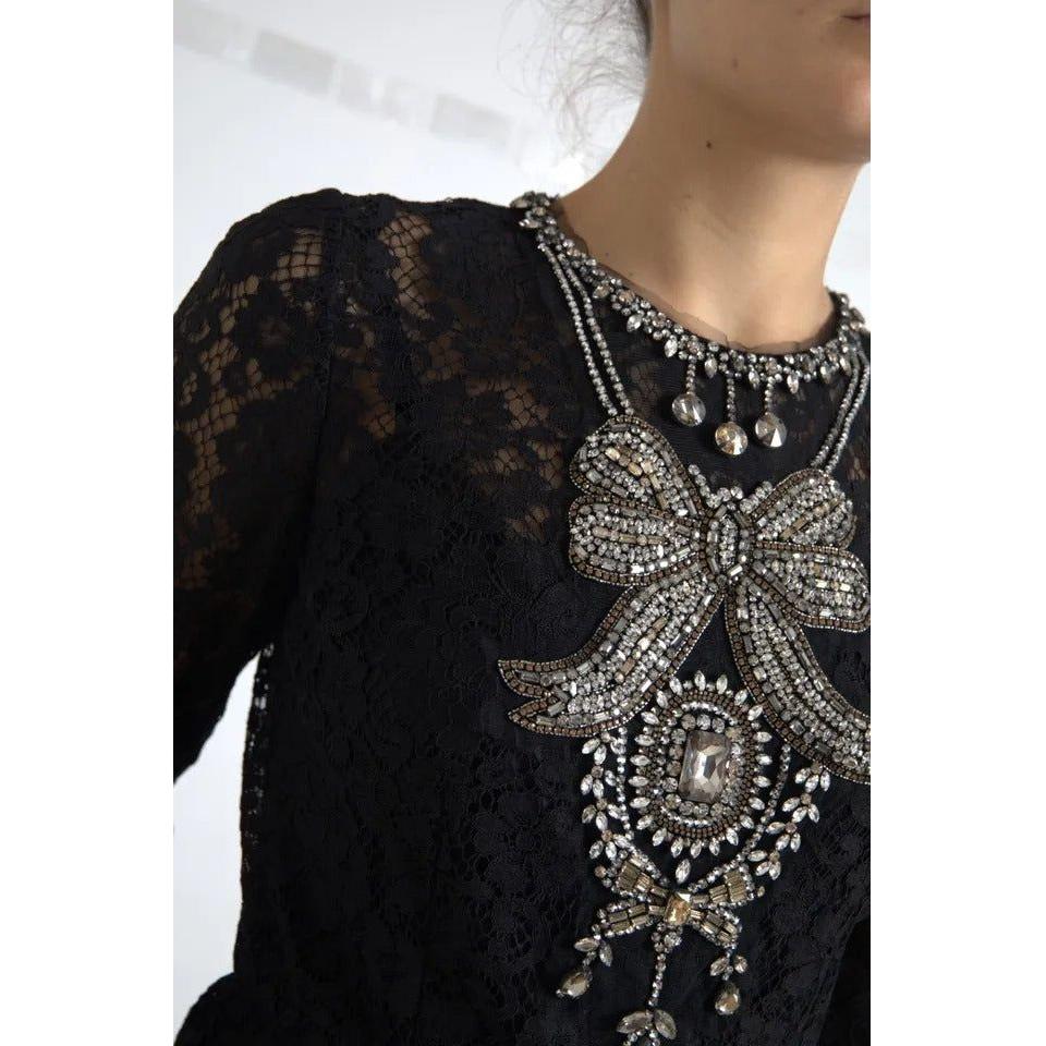 Dolce & Gabbana Black Nylon Lace Embellished Sheath Dress Dolce & Gabbana Light Gray