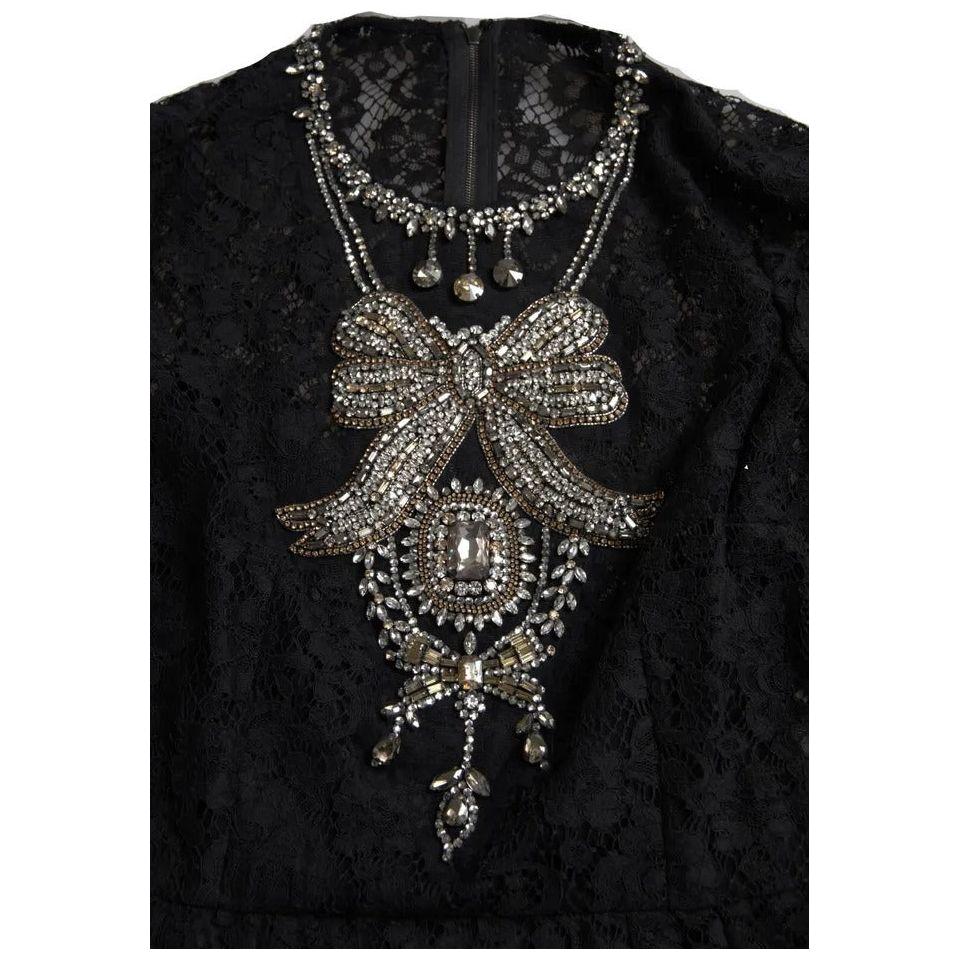 Dolce & Gabbana Black Nylon Lace Embellished Sheath Dress Dolce & Gabbana Black