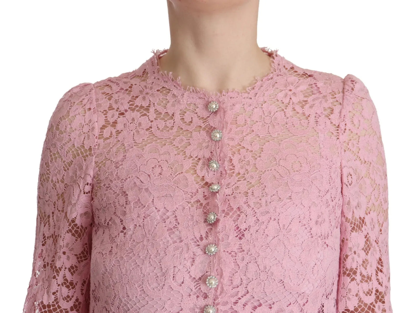 Dolce & Gabbana Shift Lilac Lace Feathers Long Sleeves Dress Dolce & Gabbana Rosy Brown