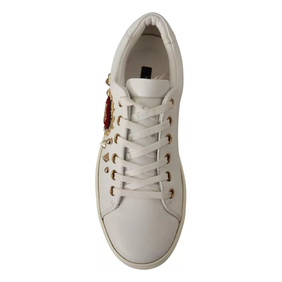Dolce & Gabbana White Leather Gold Red Heart Sneakers Shoes LA9896#3-36