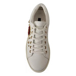 Dolce & Gabbana White Leather Gold Red Heart Sneakers Shoes LA9896#3-36