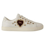 Dolce & Gabbana White Leather Gold Red Heart Sneakers Shoes LA9896#3-36