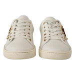 Dolce & Gabbana White Leather Gold Red Heart Sneakers Shoes LA9896#3-36