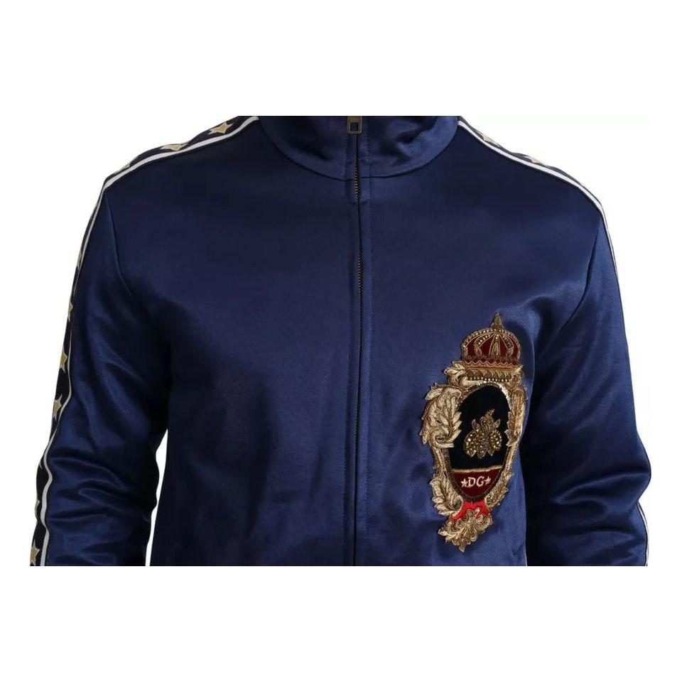Dolce & Gabbana Blue Heraldic Patch Striped King Bee Sweater Dolce & Gabbana Dark Slate Gray