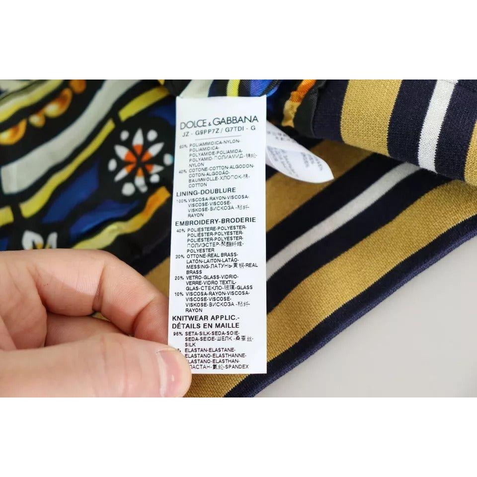 Dolce & Gabbana Blue Heraldic Patch Striped King Bee Sweater Dolce & Gabbana Gray