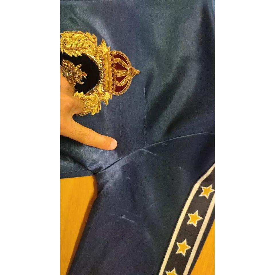 Dolce & Gabbana Blue Heraldic Patch Striped King Bee Sweater Dolce & Gabbana Dark Slate Gray