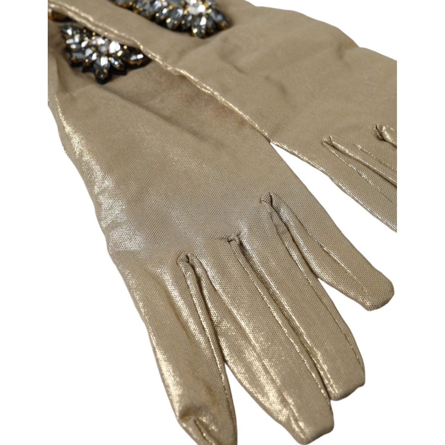 Dolce & Gabbana Beige Satin Crystal Elbow Length Gloves LB30137-6.5