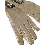 Dolce & Gabbana Beige Satin Crystal Elbow Length Gloves LB30137-6.5