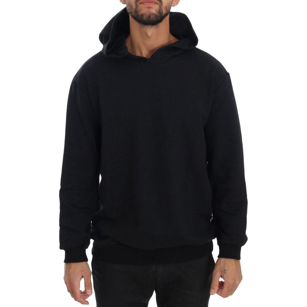 Daniele Alessandrini Elegant Black Cotton Hooded Sweater Daniele Alessandrini Black