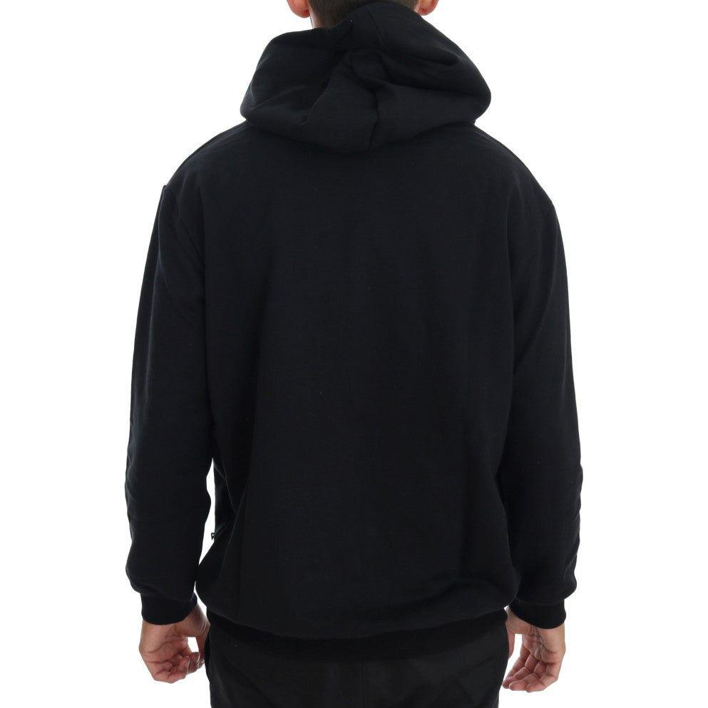 Daniele Alessandrini Elegant Black Cotton Hooded Sweater Daniele Alessandrini Black
