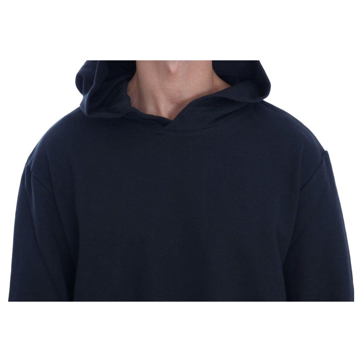 Daniele Alessandrini Elegant Black Cotton Hooded Sweater Daniele Alessandrini Black