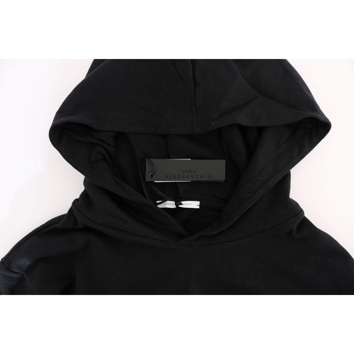 Daniele Alessandrini Elegant Black Cotton Hooded Sweater Daniele Alessandrini White Smoke