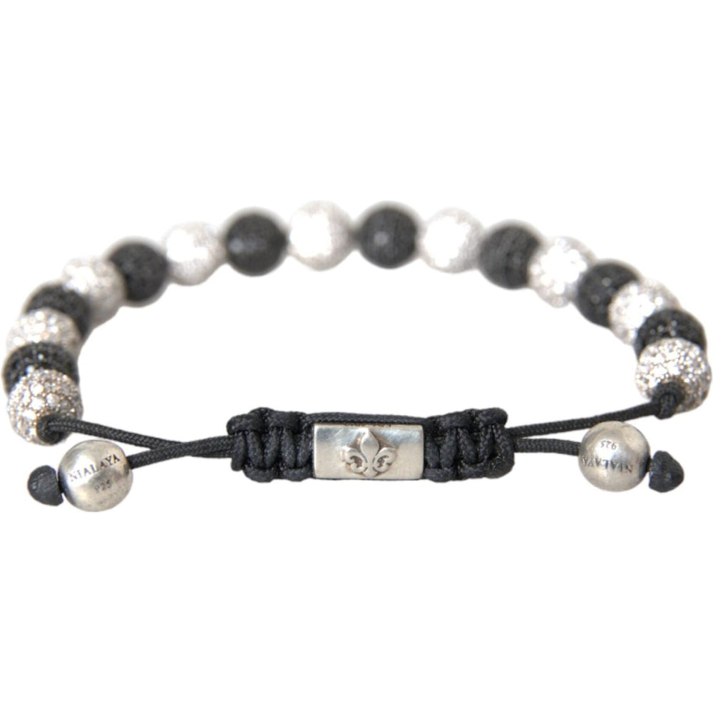 Nialaya CZ Crystal Ball Black White Beaded Bracelet SMY10254-M