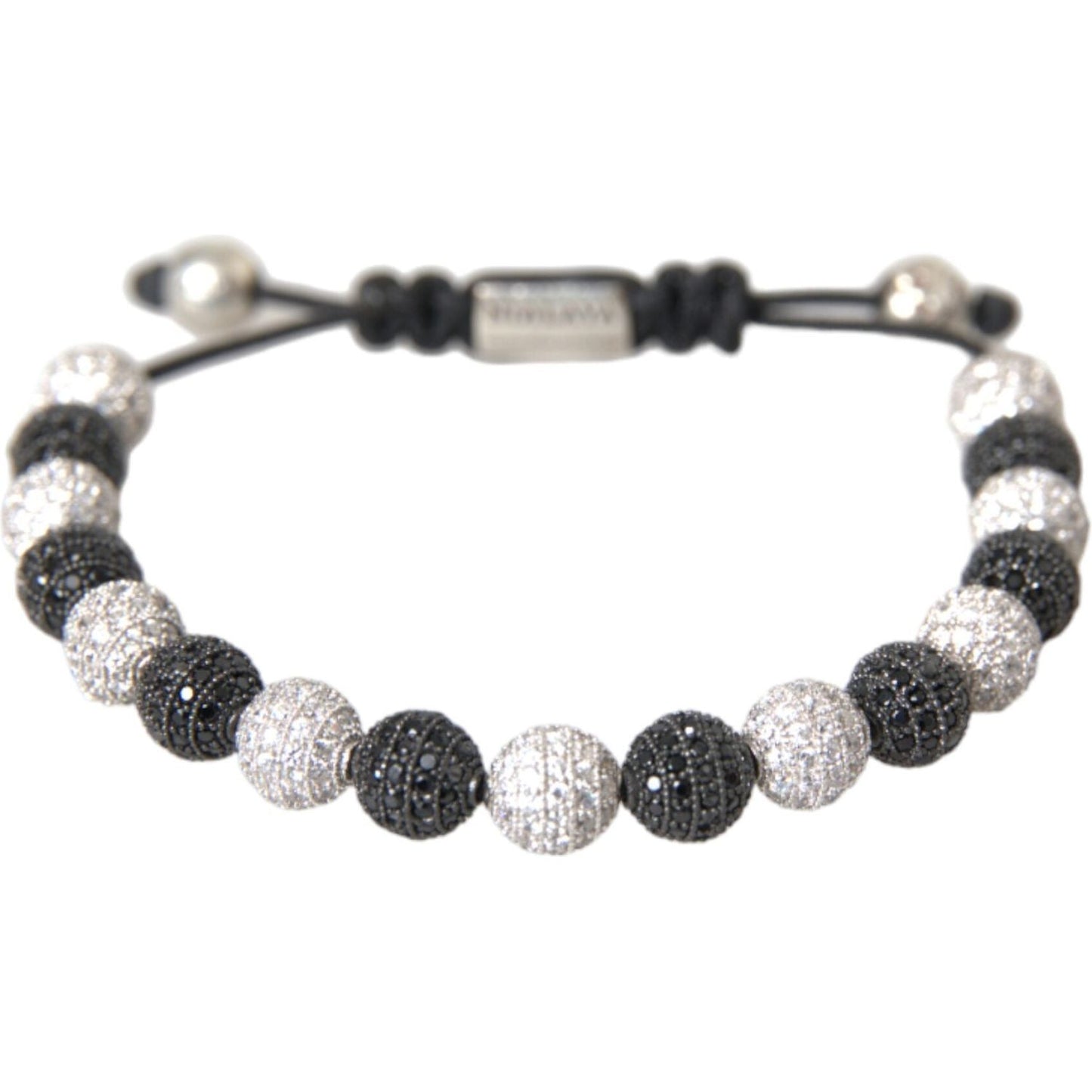 Nialaya CZ Crystal Ball Black White Beaded Bracelet SMY10254-M