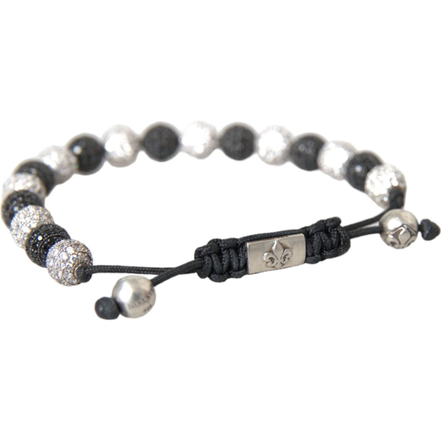 Nialaya CZ Crystal Ball Black White Beaded Bracelet SMY10254-M