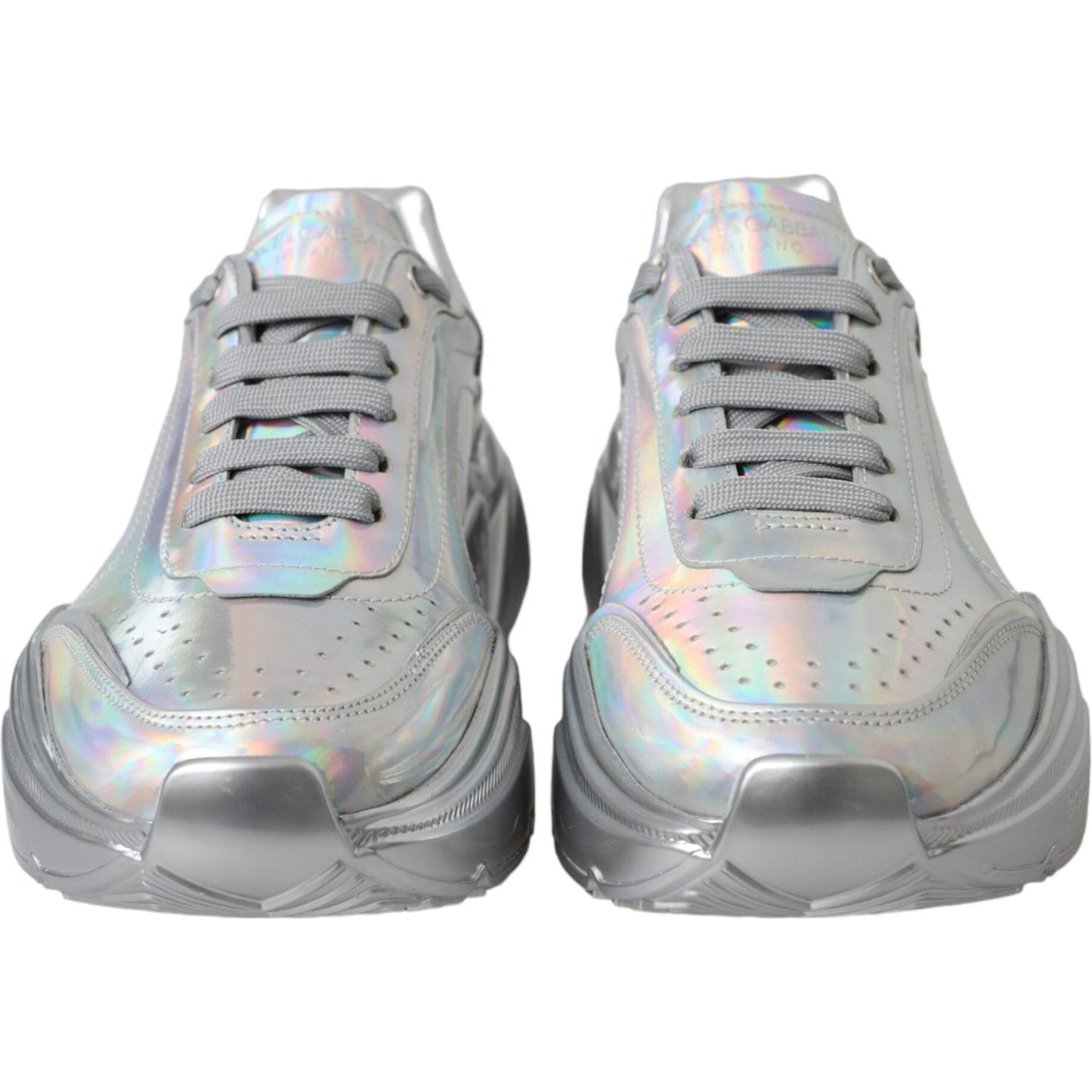 Dolce & Gabbana Silver Iridescent DAYMASTER Leather Sneakers Shoes LA11151-39