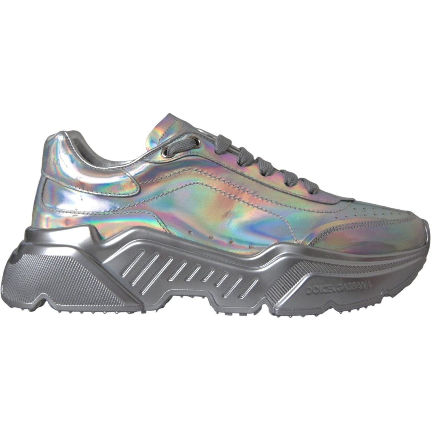 Dolce & Gabbana Silver Iridescent DAYMASTER Leather Sneakers Shoes LA11151-39