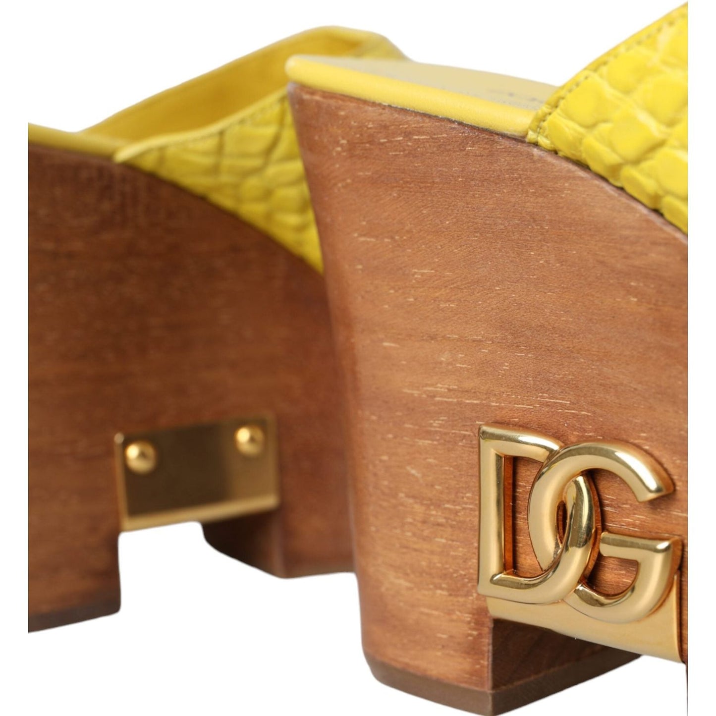 Dolce & Gabbana Yellow Leather Wood Mule Wedge Slides Shoes LA11014-39.5