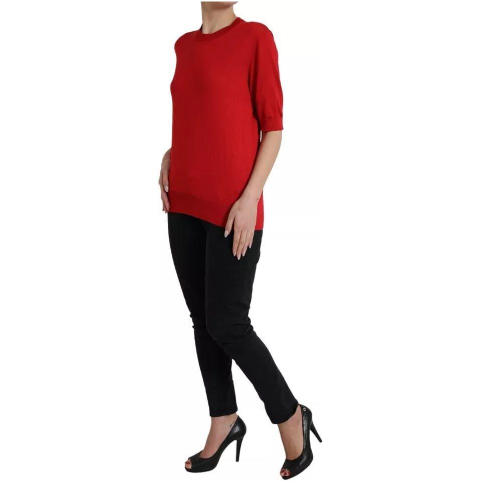 Dolce & Gabbana Red Silk Crewneck Short Sleeve Sweater Dolce & Gabbana Black