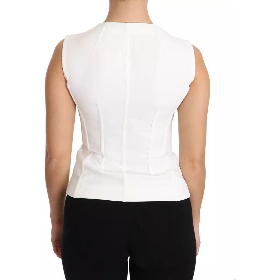 Dolce & Gabbana White Striped Cotton Sleeveless Top T-shirt Dolce & Gabbana Antique White