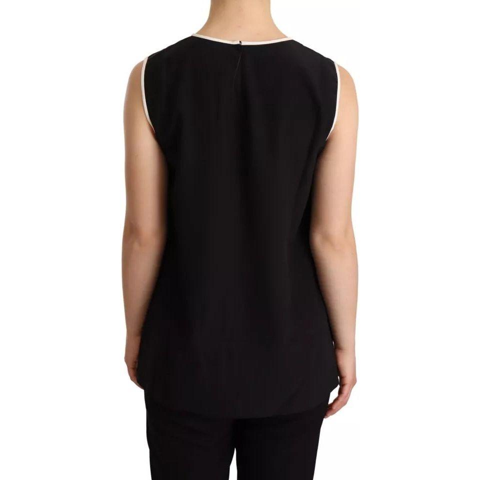 Dolce & Gabbana Black Silk Eleganza Print Sleeveless Tank Top Dolce & Gabbana Black