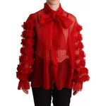 Dolce & Gabbana Red Silk Ascot Collar Ruffles Blouse Top TSH6765-38