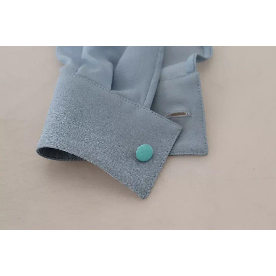 Dolce & Gabbana Blue Collar Long Sleeve Blouse Silk Top Dolce & Gabbana Dark Gray