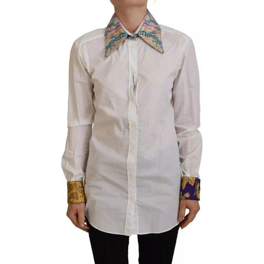 Dolce & Gabbana White Floral Jacquard Cotton Long Sleeves Top