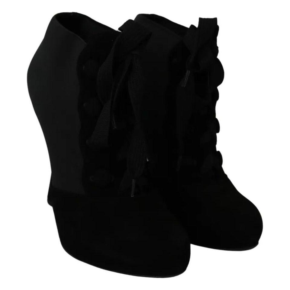 Dolce & Gabbana Black Suede Stretch Ankle Boots Booties Shoes Dolce & Gabbana Black