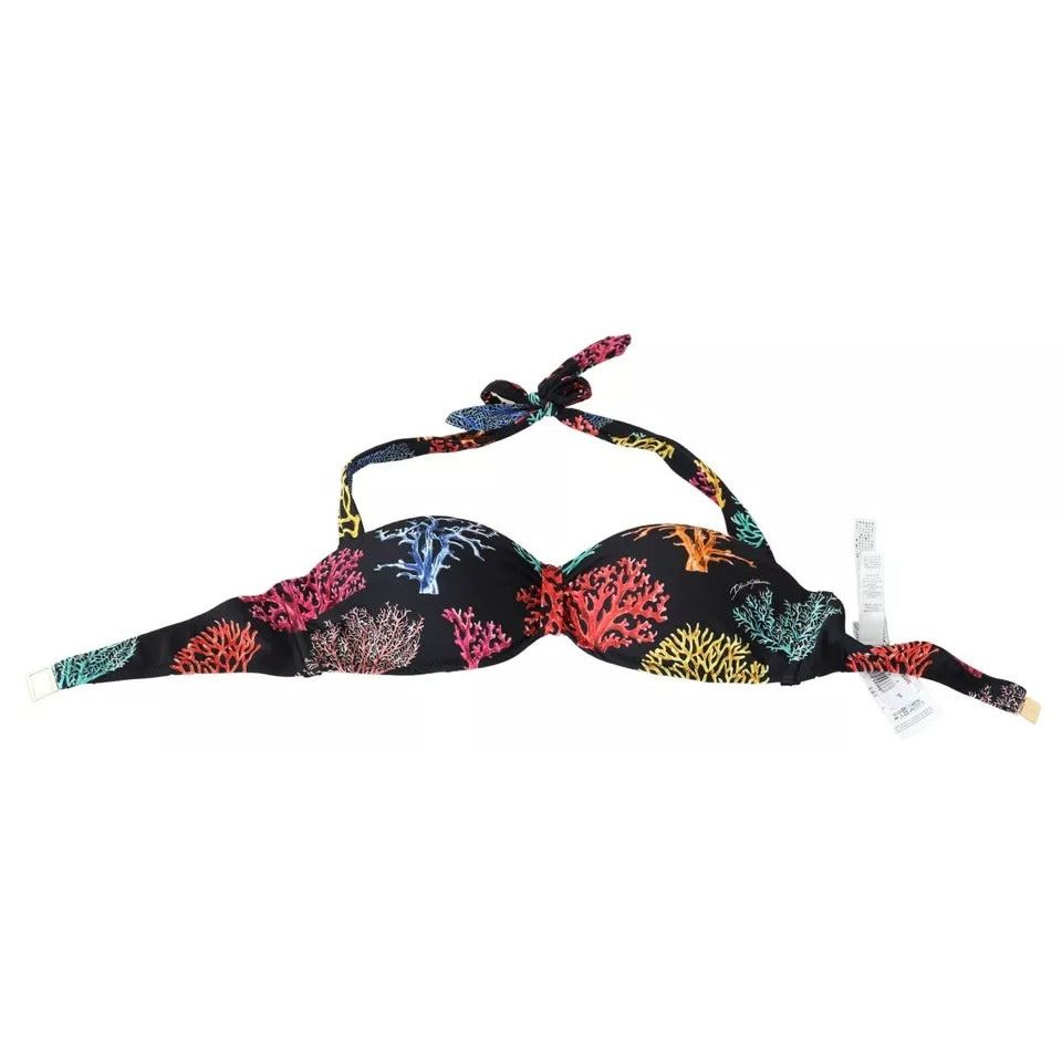 Dolce & Gabbana Black Corals Print Swimsuit Beachwear Bikini Top Dolce & Gabbana Light Gray