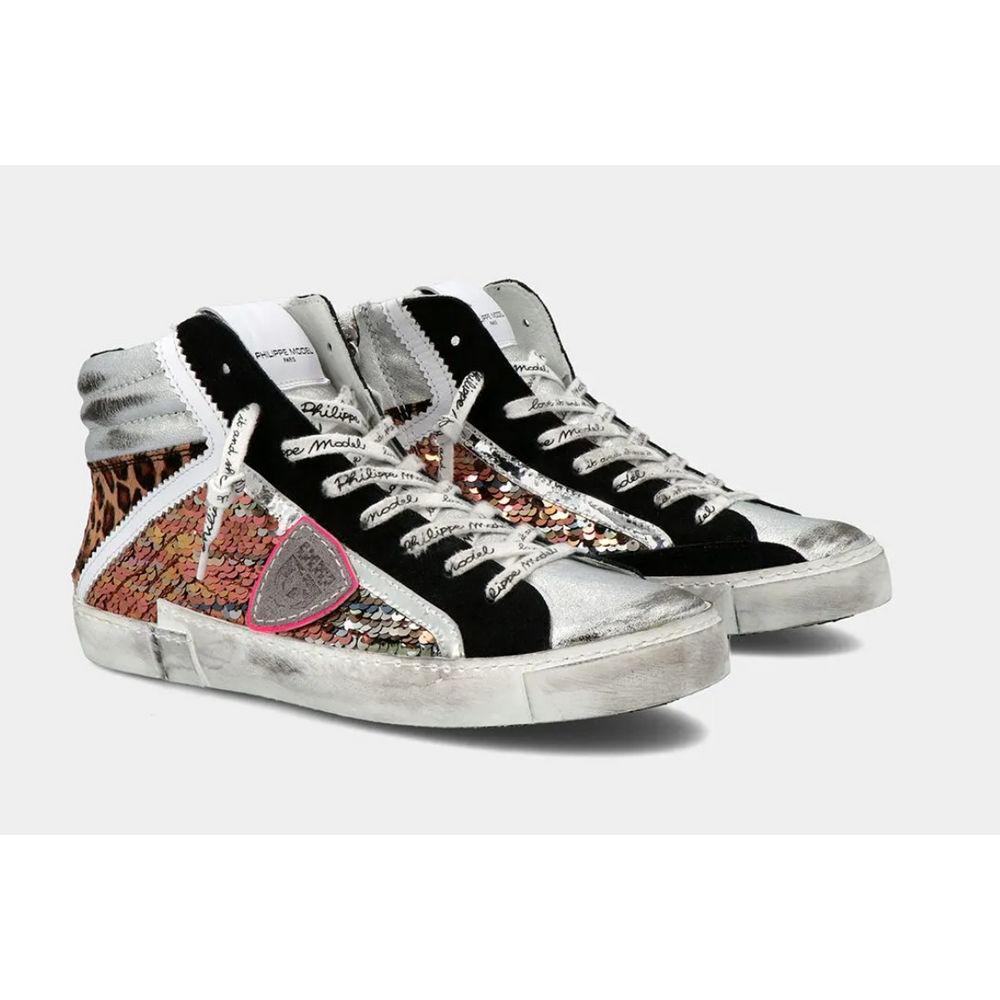 Philippe Model Elegant Gray Leather Sneakers with Sequin Details Philippe Model Lavender