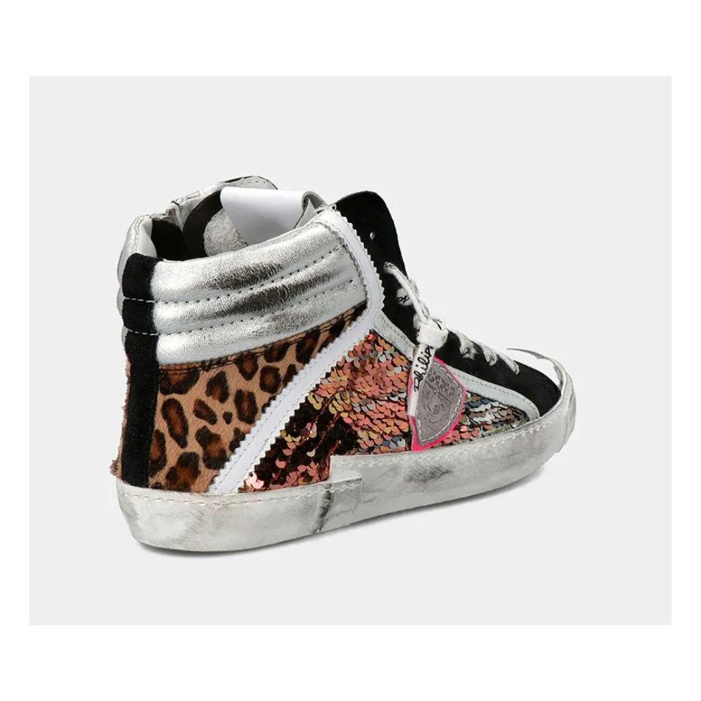Philippe Model Elegant Gray Leather Sneakers with Sequin Details Philippe Model Lavender