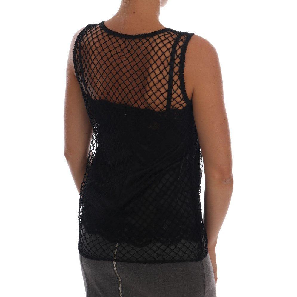 Dolce & Gabbana Black Silk Mesh Floral Lace Top TSH1412-1