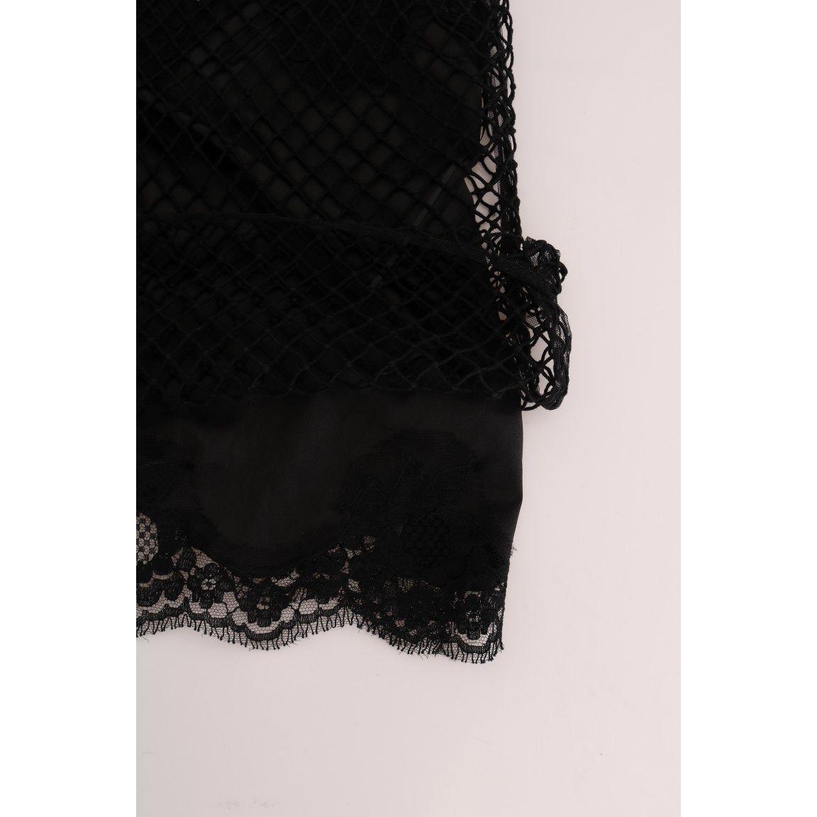 Dolce & Gabbana Black Silk Mesh Floral Lace Top TSH1412-1