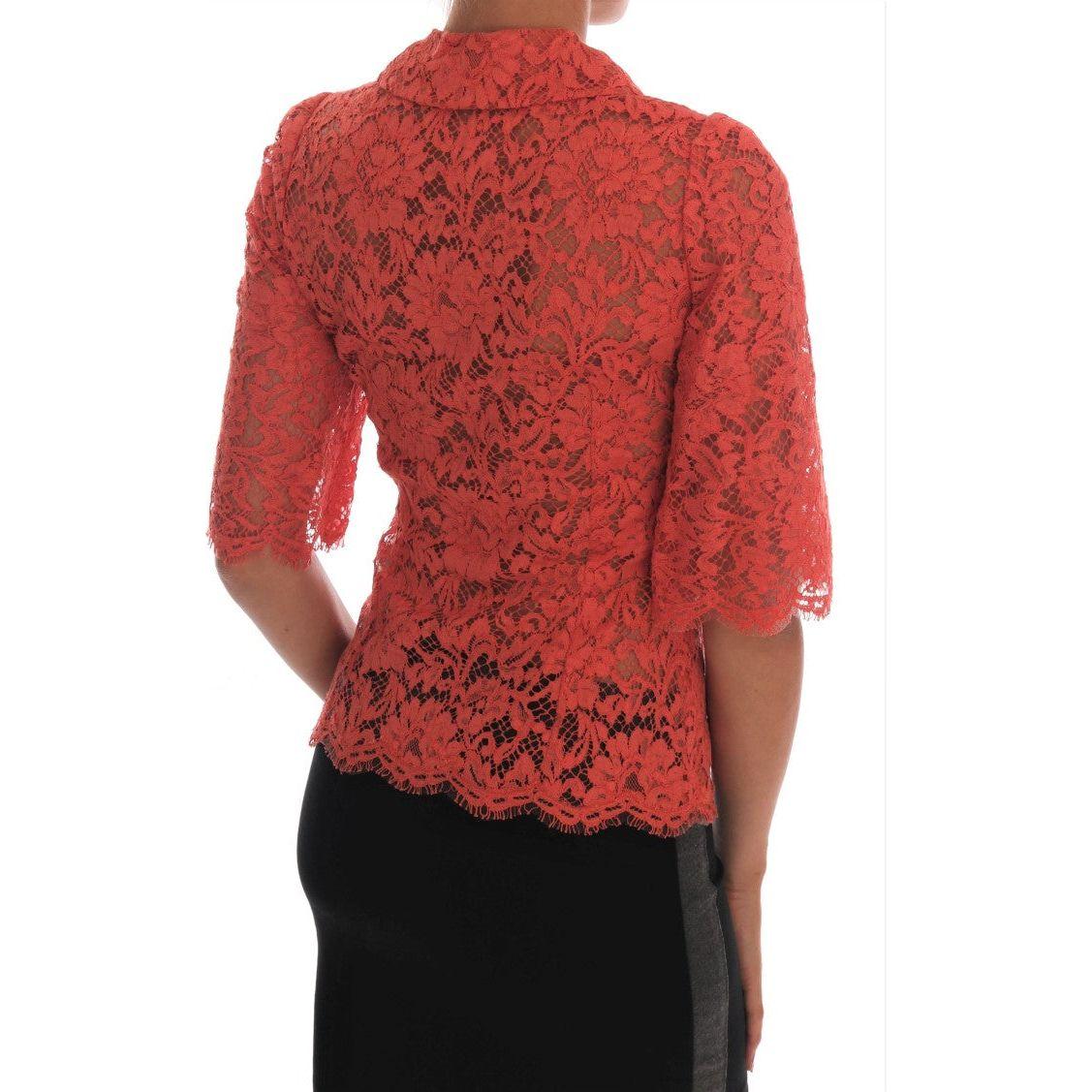 Dolce & Gabbana Orange Crystal Buttons Floral Lace Blouse TSH1436-5