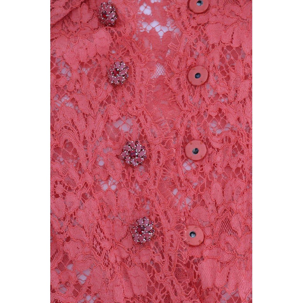 Dolce & Gabbana Orange Crystal Buttons Floral Lace Blouse TSH1436-5