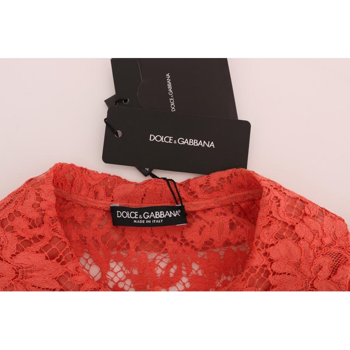Dolce & Gabbana Orange Crystal Buttons Floral Lace Blouse TSH1436-5