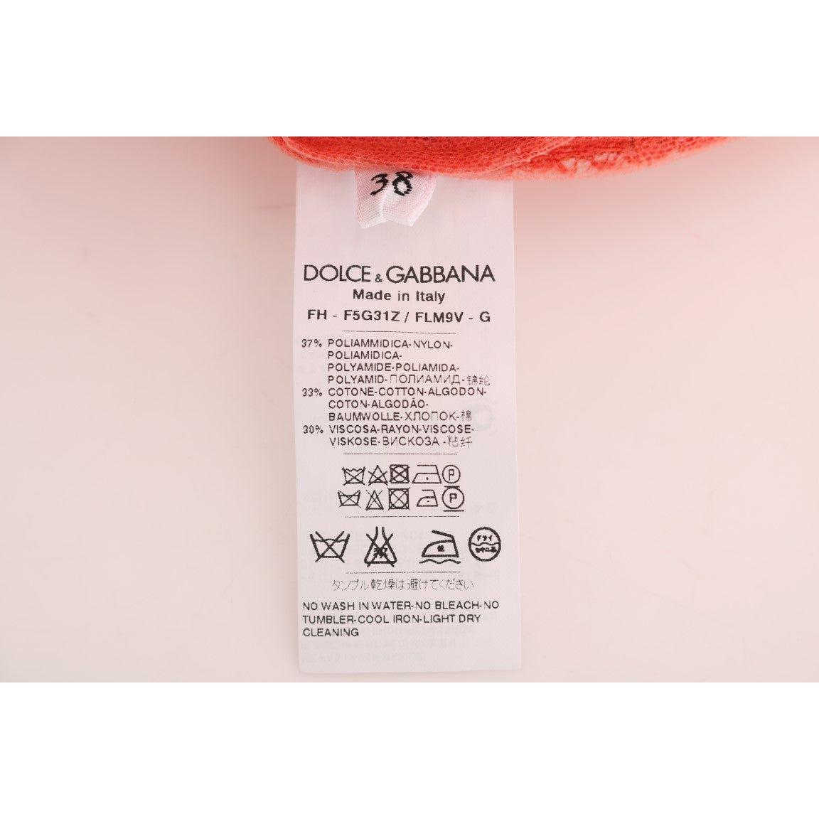 Dolce & Gabbana Orange Crystal Buttons Floral Lace Blouse TSH1436-5