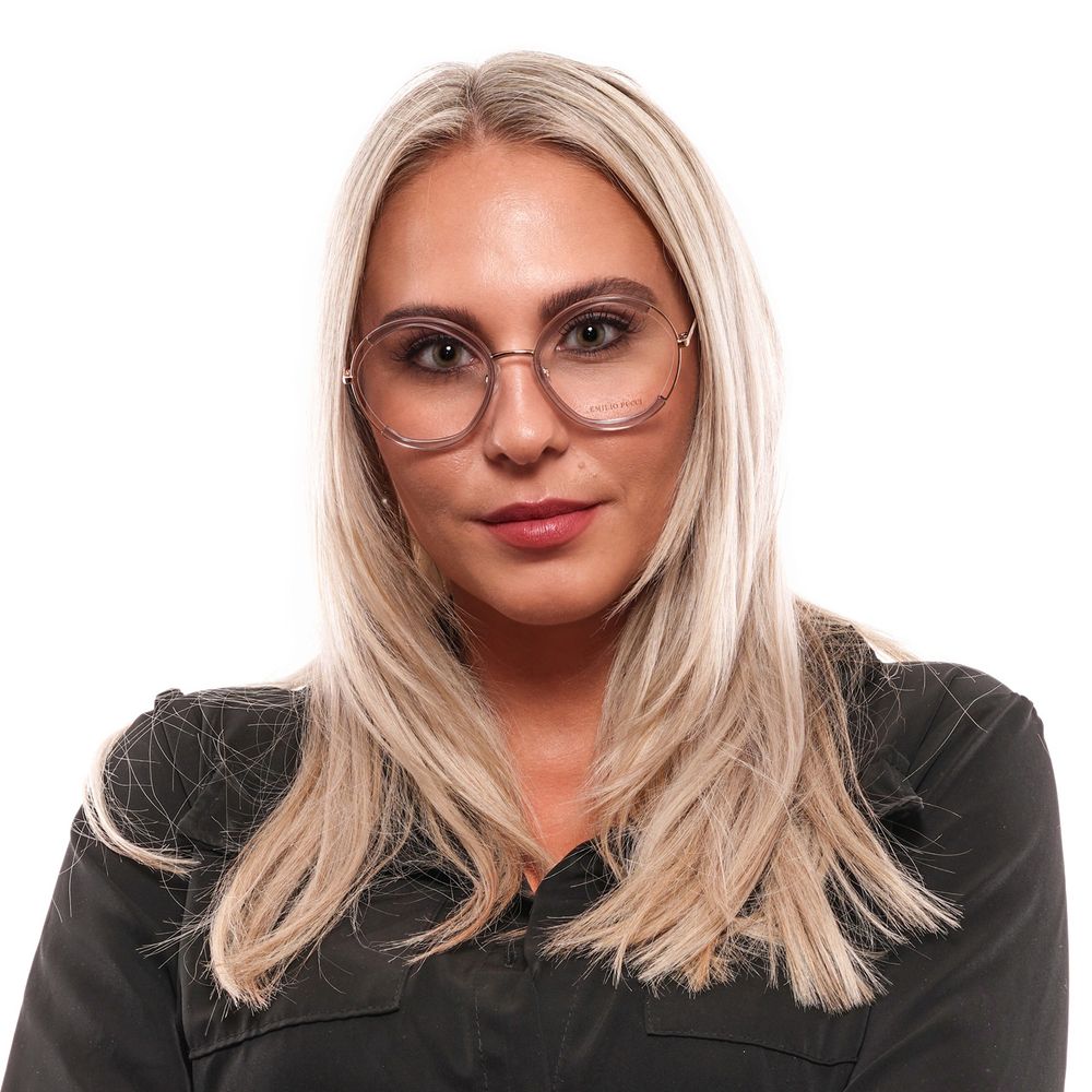 Woman wearing Emilio Pucci Purple Metal & Plastic Glasses (Frames) in a full-rim round style.