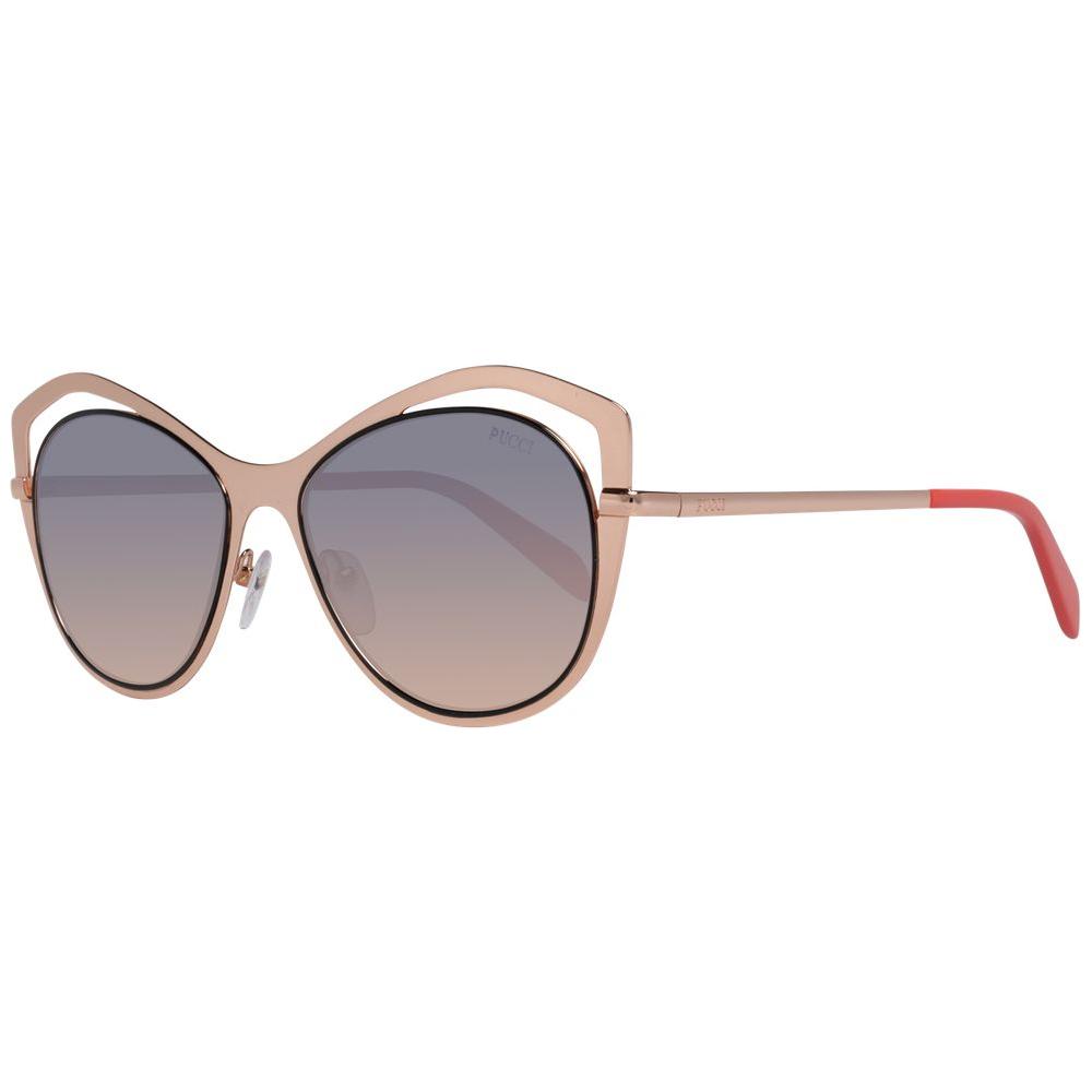 Emilio Pucci rose gold butterfly sunglasses for women with grey gradient lenses and metal frame, full-rim design, 100% UVA & UVB protection.