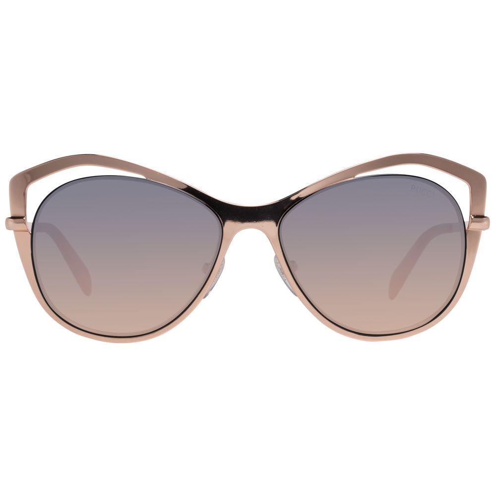 Emilio Pucci butterfly style rose gold women's sunglasses with gradient grey lenses, metal frame, and full-rim design.