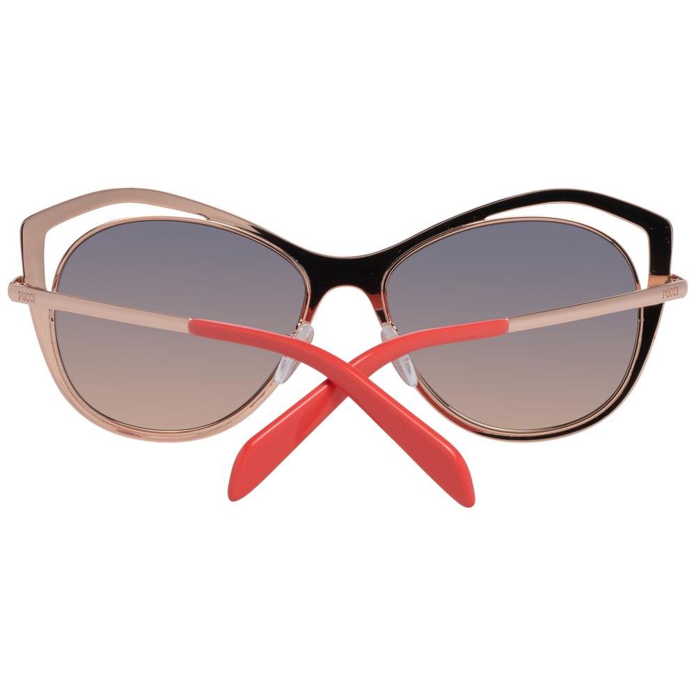 Emilio Pucci rose gold women's sunglasses with butterfly style and gradient grey lenses, featuring full-rim metal frame.