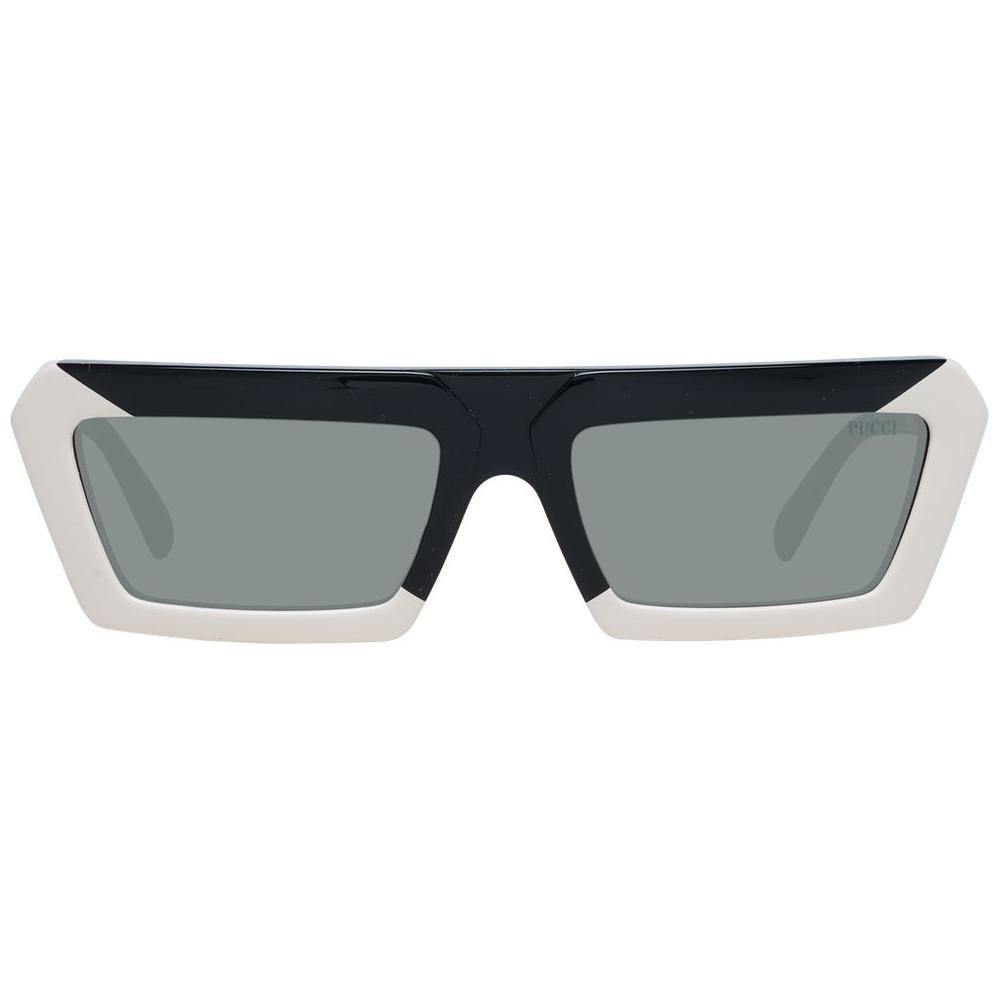 Emilio Pucci women's multicolor acetate sunglasses with grey polarized mirrored lenses, full-rim rectangle shape, includes branded case.