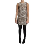 Dolce & Gabbana Brown Crystal Shift Mini Zebra Silver Dress DR2691-38