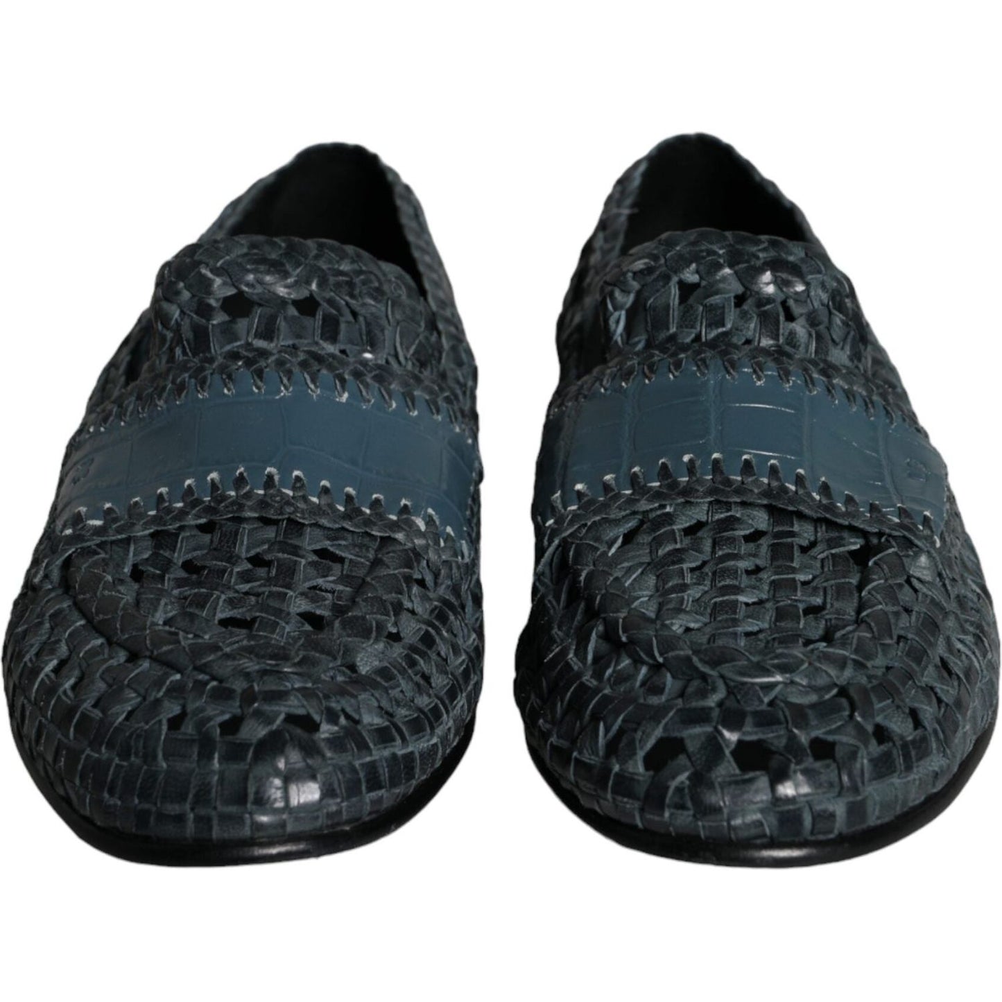 Dolce & Gabbana Blue Woven Leather Slip On Loafers Men Shoes Dolce & Gabbana Dark Slate Gray
