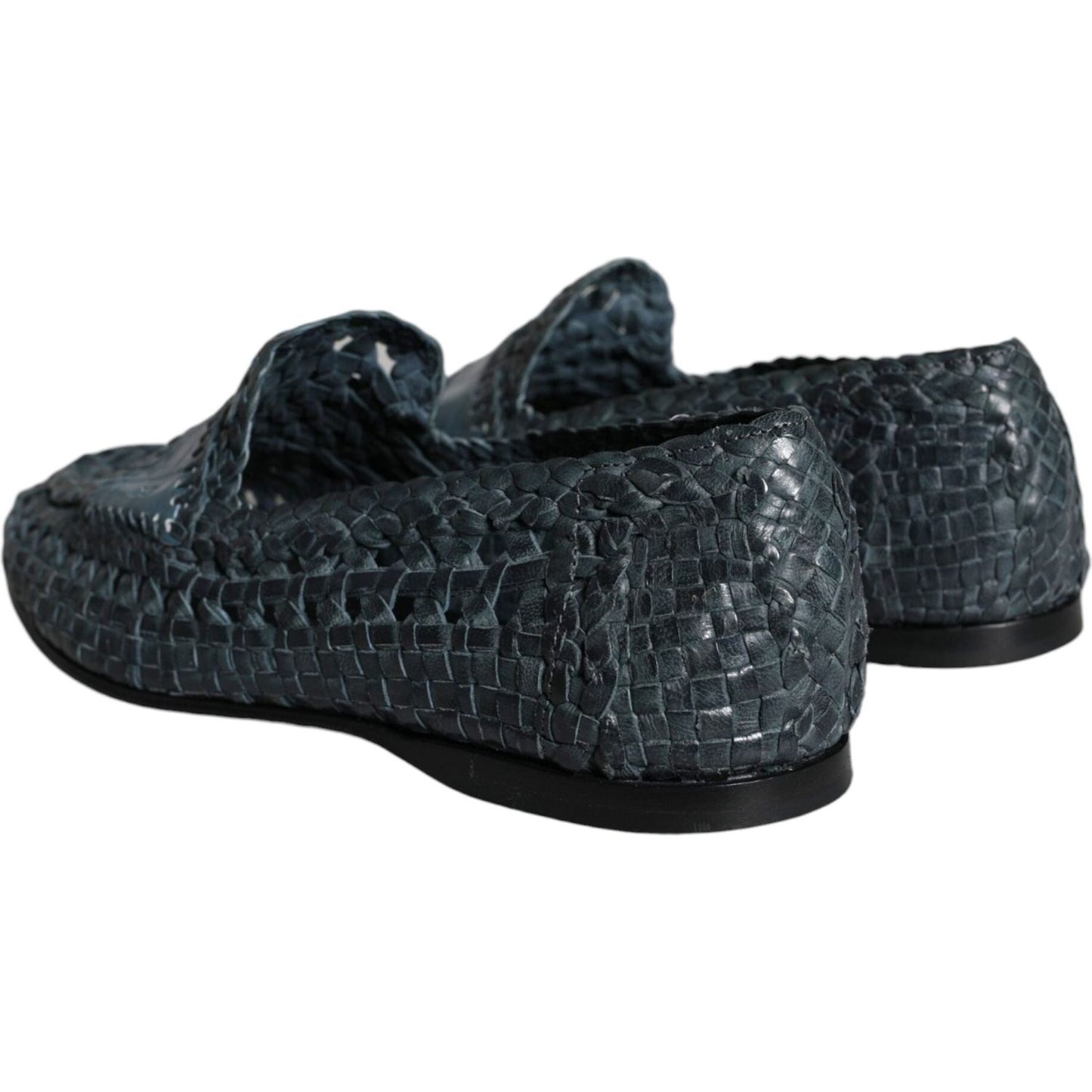 Dolce & Gabbana Blue Woven Leather Slip On Loafers Men Shoes Dolce & Gabbana Dark Slate Gray